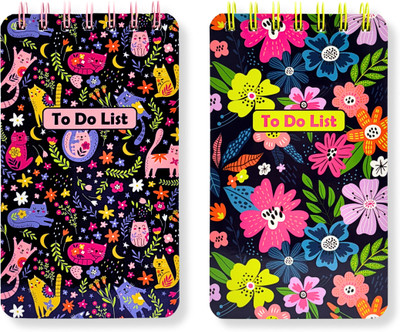 Tot Tales Multicolor Floral & Cat Mini Diary Ruled 96 Pages(Multicolor, Pack of 2)