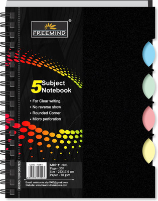 FREEMIND 5 Subject 25 x 17.6 cm Regular Notebook Single Line Versatile for School, Home & Office 300 Pages(Multicolor)