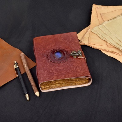 Bonjour Store Leather Brown Stone Journal Diary with Metal c-Lock A5 Diary 150 300 Pages(Brown)