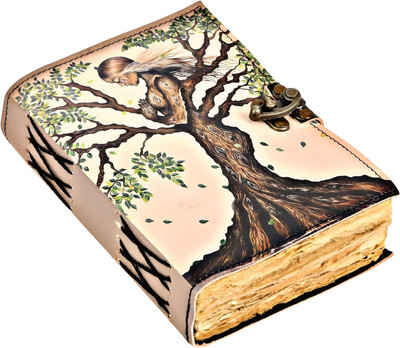 Prathak Exports PE Leather Deckle Pages Mother Earth Print Office and Gift Diary A5 Diary A5 Diary Plain 100 Pages(White)