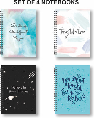 Papco Notebook A5 Diary Ruled 144 Pages(Blue, Black, Pack of 4)