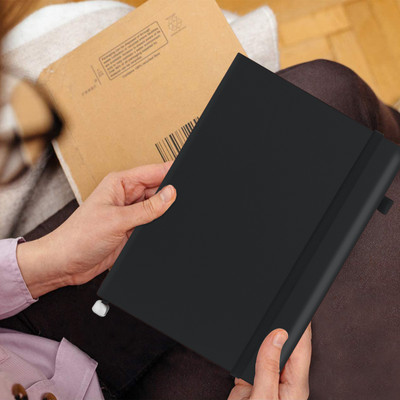 Abstract Collection A5 Notebook Single Rule with Pu Cover & Matching Elastic Closer A5 Notebook Single Rule 200 Pages(Black)