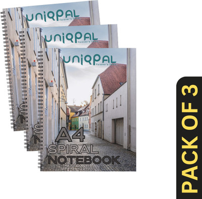 UNIQPAL Set of 3 A4 Notebook UNRULED 200 Pages(Multicolor, Pack of 3)