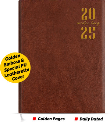 Abstract Collection B5 Regular Planner Diary with Golden Paper B5 Diary Single Rule and Bookmark Ribbon 366 Pages(Brown)