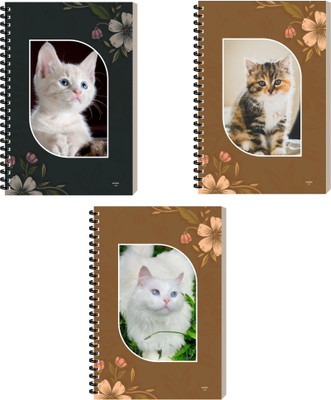 ESCAPER Cat Designer Notepad For Writing, Binding Notebook, Spiral Ruled Diary A5 Diary Ruled 160 Pages(Combo- E, Pack of 3)