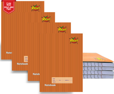 APEX MEDIA AND MARKETING INDIA Right Notebook Regular Notebook Single line School Writing Book Combo Set of 4 | A4 Notebook Ruled Sheets 220 Pages(Brown, Pack of 4)