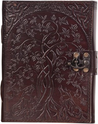 KRISHNA HANDICRAFTS Unique Handmade Leather Diary Embossed with Star, Journey & Double Wolf Diary A5 Diary unruled 100 Pages(Brown)