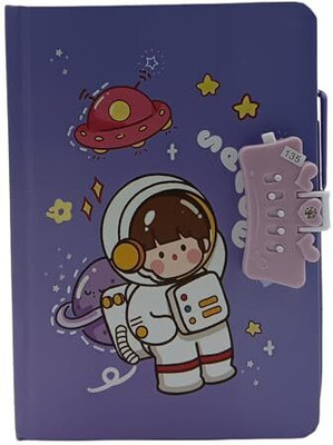 Gold Leaf Space Astronaut Themed Secret Diary with Password Lock A5 Diary Ruled 80 Pages(Violet)