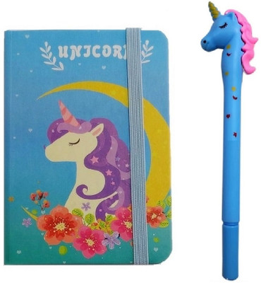 AuM Unicorn Note-book with Pen Return/ Birthday Gift for Kids Regular Notebook Rulled 50 Pages(Blue)