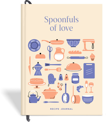 7mm Between the Lines Recipe Journal | Make your Own Recipe & Cookbook | My Recipe Book A5 Diary Recipe Spread 192 Pages(Spoonfuls of Love - Beige)