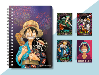 craft maniacs ANIME DIARY & 4 MAGNETIC BOOKMARKS A5 Diary RULED 160 Pages(Multicolor)