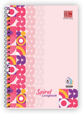 WRITE ON WHITE PREMIUM QUALITY 5 SUBJECT SPIRAL A4 Notebook Rulled 200 Pages(Pink)
