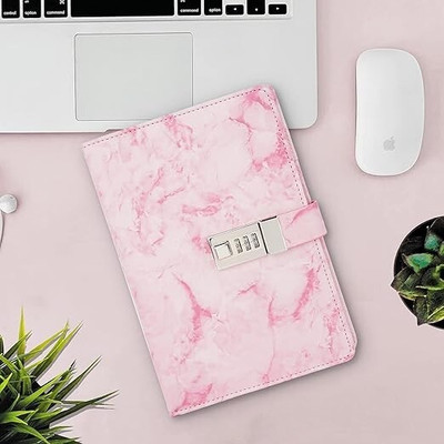 LILA ENTERPRISE Marble Diary with Lock A5 Diary Ruled 192 Pages(Pink)