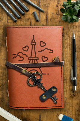 DI-KRAFT Handmade Classic Design Leather-Printed Leather A6 Diary Unruled 200 Pages(Brown 2)