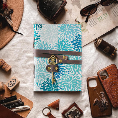 DI-KRAFT Printer Leather journal with key lock pattern 4*6 inches 200 pages A6 Diary unruled 200 Pages(multicolor 03)