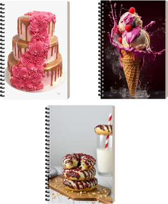 ESCAPER Bakery Food Notepad, Designer Diary For Writing, Spiral Notebook A5 Diary Ruled 160 Pages(Combo- E, Pack of 3)