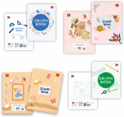 WRITE ON WHITE PREMUIM COMBO OF 2 SCRAP BOOK WITH 2 GRAPH BOOK A4 Notebook ONE SIDE RULLED 32 Pages(Multicolor)