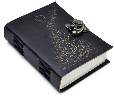 leather play Handmade Leather Girl Embossed Journal with Lock & Recycled Paper – A5 Size A5 Diary Unruled 200 Pages(Black)