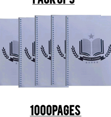 Methani Academy Spiral notebook A4 Notebook Ruled 1000 Pages(White and black, Pack of 5)
