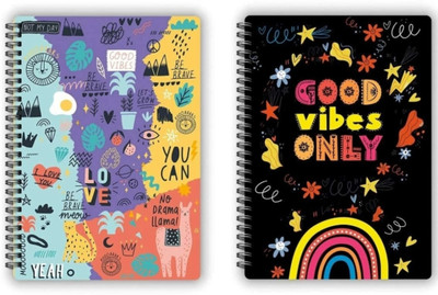 craft maniacs GOOD VIBES DIARY COLLECTION A5 Notebook DOTTED 160 Pages(White, Pack of 2)