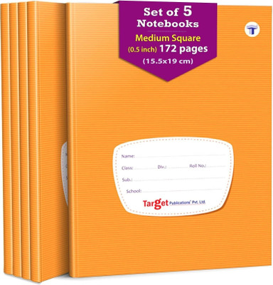 Woodsnipe Medium Maths Square Ruled Notebooks | Square 0.5 inch | 176 Pages | Hard Brown Cover | 15.5 cm x 19 cm Approx | Maths Notebook for Exercise and Practice | Pack of 5 Books | GSM 60 Regular Notebook Square ruled 880 Pages(Brown, Pack of 5)