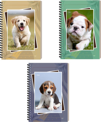 ESCAPER Dog Notepad For Writing, Spiral Notebook, Executive Journal Diary A5 Diary Ruled 160 Pages(Combo- E, Pack of 3)
