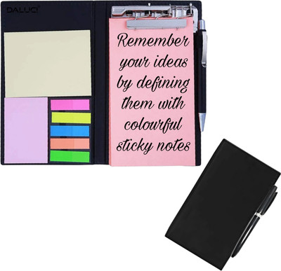 DALUCI Neon Coral Memo Note Book With Sticky Notes & Clip Holder In Diary Style A5 Note Pad Soft Bound 50 Pages(Pink)