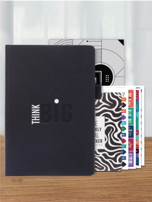 Doodle Hard Bound Productivity Planner Kit A5 Planner/Organizer | 12 Monthly Planner | Notes Pages & 200+Stickers | Pocket Meal Planner | Ruled 288 Pages(Big Thoghts, Black)