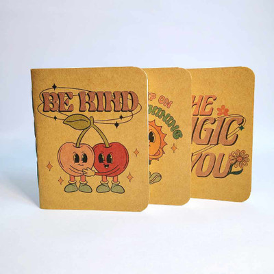 Ink and Graphite Handmade Pocket Notebook - Inspirational Retro Series - 4x5 inch(You are Magic) B7 Notebook Unruled 72 Pages(Brown, Pack of 3)