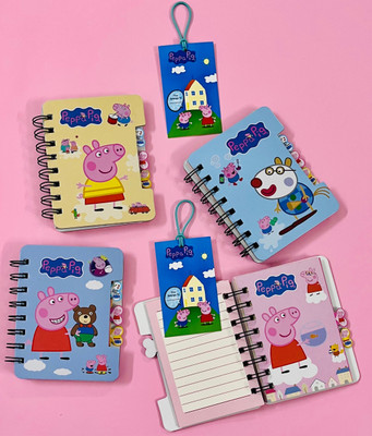 Le Delite Papa Pig cartoon Spiral twisty pad A6 Diary Ruled 50 Pages(Multicolor, Pack of 4)
