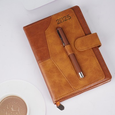 Erminio Palamino LEATHER THERMAL COVER | DESIGNER & STYLISH | NEW YEAR 2025 | PU POCKET, LOOP ZIP A5 Diary Ruled 314 Pages(Brown)