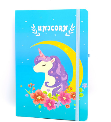 Gold Leaf A5 Unicorn Diary With Elastic Lock & Elastic Loop For Pen Holder Set Of 1 Pcs A5 Diary Ruled 144 Pages(Sky Blue)
