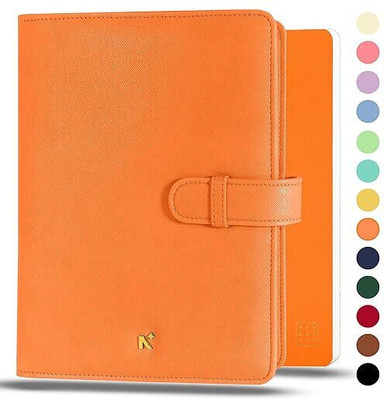 NEORAH A5 NotebookSLEEVE with Loop + Dotgrid JOURNAL|Faux Leather+ Penloop| 6 CardSlots A5 Organizer Dotgrid 160 Pages(Orange)