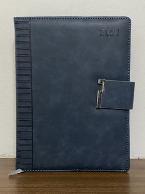 MAGPIE Premium Blue Imported Lock Luppi Button Leatherette Tabbed Journal New Year 2026 B5 Diary Ruled 325 Pages(Blue)