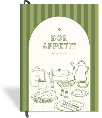 7mm Between the Lines Recipe Journal | Make your Own Recipe & Cookbook | My Recipe Book A5 Diary Recipe Spread 192 Pages(Bon Appetit - Green)