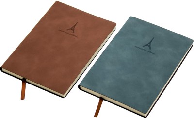 ABTRIX WITH AB Composition Personal Diary Travel Journal Notebook Soft Fine Faux Leather Cover A5 Diary Ruled 192 Pages(Blue+Brown, Pack of 2)