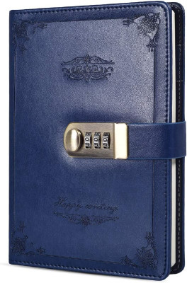SVULINT Diary with Lock, Travel Journal with Lock, Vintage Leather A5 Diary Diary with Lock, A5 Lockable Journal 200 Pages(Blue)