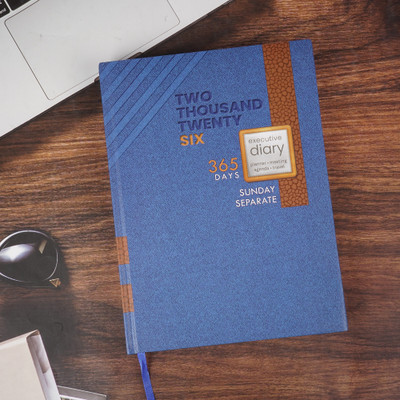 Erminio Palamino Hard Cover Executive Diary 2026, Premium Design, Daily Planner with Meeting B5 Diary Ruled 365 Pages(Blue)