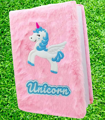 MAVB Kids Furry Unicorn Diary – Soft Cover Notebook with Glitter Design A5 Diary SINGLE 80 Pages(Pink)