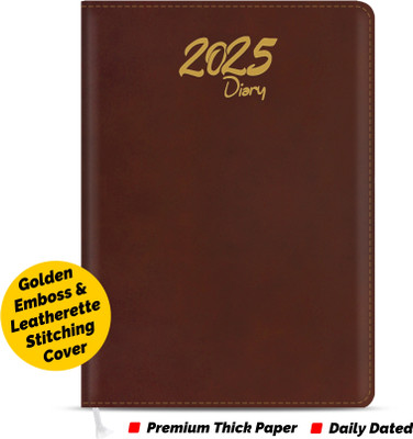 Abstract Collection A5 Monthcut Planner with Leatherette Cover Office Diary A5 Diary Single Rule with Bookmark Ribbon 366 Pages(Brown)