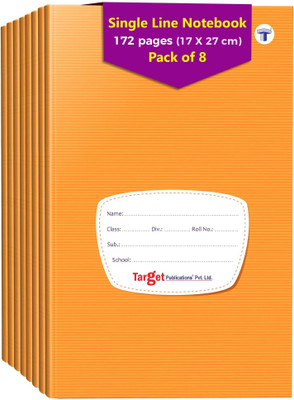 Target Publications Single Line Notebooks | Copy | 17 cm x 27 cm | Writing Book | GSM 58 | Pack of 8 Regular Notebook Ruled 172 Pages(Brown, Pack of 8)