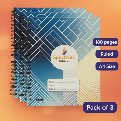 SPECTRUMNOTEBOOK Spiral Notebook A4 Notebook Ruled 180 Pages(Blue, Pack of 3)