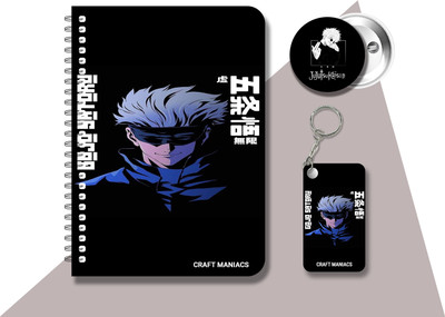 craft maniacs JUJUTSU DIARY & ONE KEYCHAIN & BADGE A5 Notebook RULED 120 Pages(Multicolor)