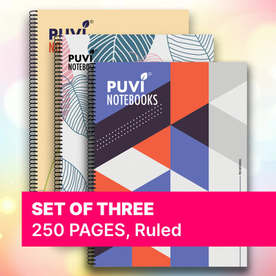 Puvi SPIRAL Notebook A4 Notebook RULED /LINE 250 Pages(Multicolor, Pack of 3)