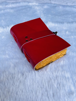 DI-KRAFT Leather journal with Metal lock pattern with antique pages Red A5 size 100 pages A5 Journal Unruled 100 Pages(Red)