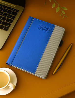 Excel PU Leather Finish Hard Bound Executive Diary Planner Sunday Separate page Regular Diary Year 2026 with pen Holder Size 22 x 14 Cm, 80 GSM, Ruled 365 Pages(Blue)
