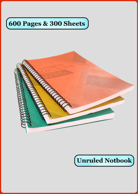 UNIQPAL Set of 3 A4 Notebook Spiral Plain 600 Pages, Each notebook 200 Pages(Multicolor, Pack of 3)