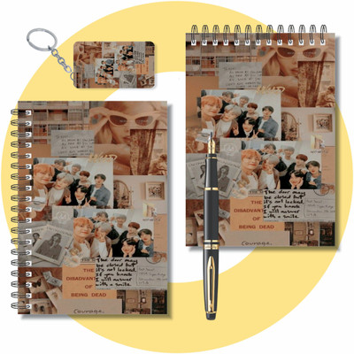 craft maniacs BTS BROWN SCRAPBOOK TWO A6 NOTEPADS + ONE WOODEN KECYHAIN A6 Note Pad UNRULED 160 Pages(A6 BROWN SCRAPBOOK TWO NOTEPADS + ONE WOODEN KEYCHAIN)