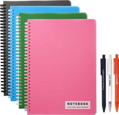 Doodle Set of 4 B5 Soft Ring Spiral B5 Notebook with 3 Pens, Ruled 160 Pages(Multicolor, Pack of 7)