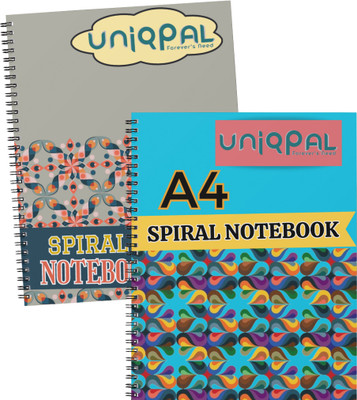 UNIQPAL Spiral-Bound Notebook – Durable 400 Pages (2 notebook x 200 pages) A4 Notebook RULED /LINE 200 Pages(Multicolor, Pack of 2)